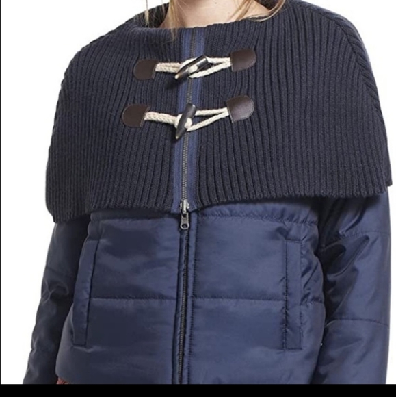 DAUGHTERS OF THE LIBERATION NAVY TOGGLE CAPE COLLAR PUFFER JACKET EUC SIZE SMALL - Picture 2 of 14